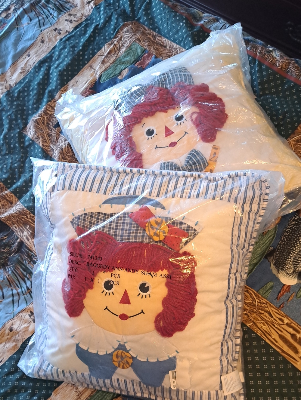 Vintage Raggedy Ann Quilted Pillow Shams (×2)
